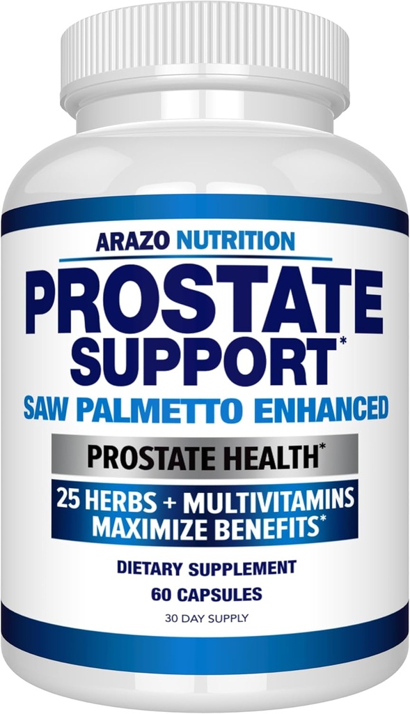 Arazo Nutrition Prostate Supplement - Saw Palmetto + 25 Herbs - Reduce Frequent Urination, Reduce Hair Loss, Support Stamina – Single Homeopathic Herbal Extract Health Supplements - Capsule or Pill
