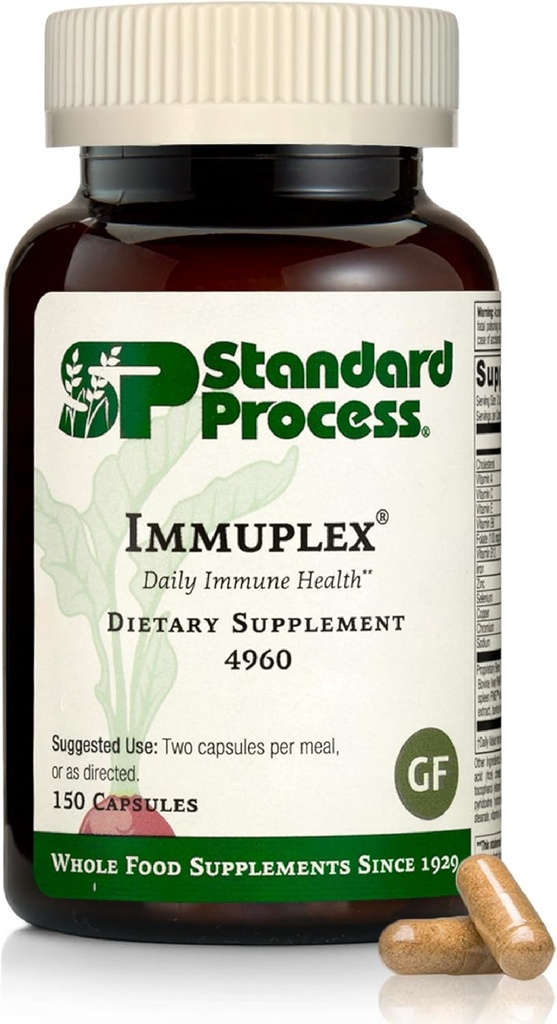 Standard Process Inc. Immuplex - Daglig immunforsvar supplement med folat, jern, C-vitamin & vitamin A - Mineral supplement med antioxidant ingredienser - 150 kapsler