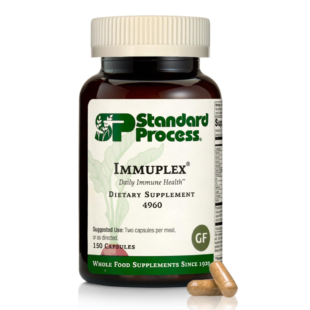Standard Process Inc. Immuplex - Daglig immunforsvar supplement med folat, jern, C-vitamin & vitamin A - Mineral supplement med antioxidant ingredienser - 150 kapsler