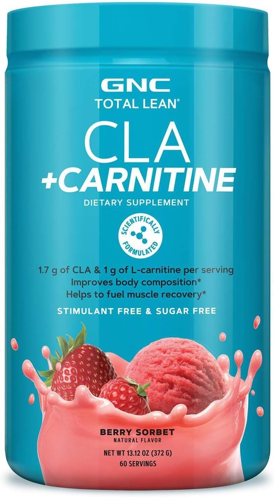 GNC i alt Lean CLA + Carnitin Mest124; Forbedrer Kropskomposition og Fuels Muscle Recovery, Stimulant Free and Sugar Free Mest124; Berry Sorbet Mest124; 60 Serveringer