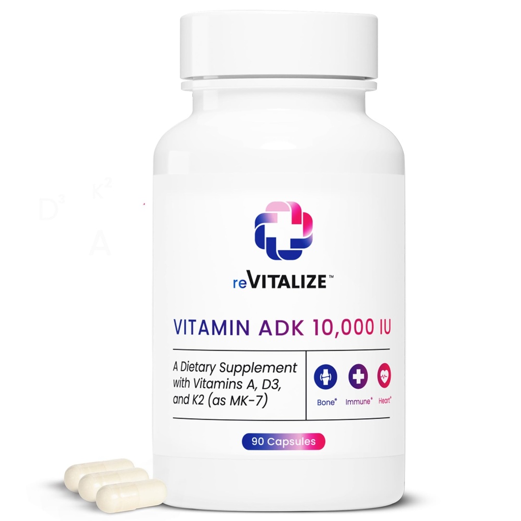 ADK vitamintilskud 10. 000 IE - 90 Servering, højpotens vitamin A, D3 & K2 (MK - 7) for knogleresultat