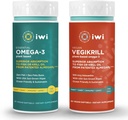Iwi Omega-3 Essential & Vegikrill Omega-3 Bundle, 30 Servering, Vegan Plant- baseret Alger Omega 3, Krill & Fish Oil Alternative, Ingen Fishy Eftersmag