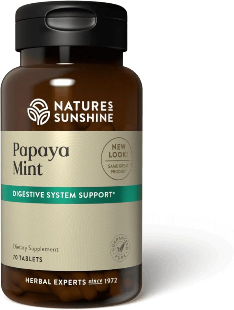 Naturens Sunshine Papaya Mint, 70 tyggetablet, 124; Natural mints med kraftfuld papain hjælper med det største protein og giver fordøjelseslindring