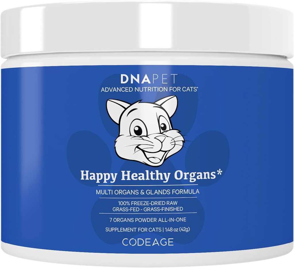 Lykkelige sunde organer & Glands supplement til katte, Freeze- tørret rå kvæg lever Grass- Fed Bone Marrow Heart Nyre Pancreas, Bovin Thymus Iron Multi orgel Powder, Joints Kat Vitaminer 1.48 oz