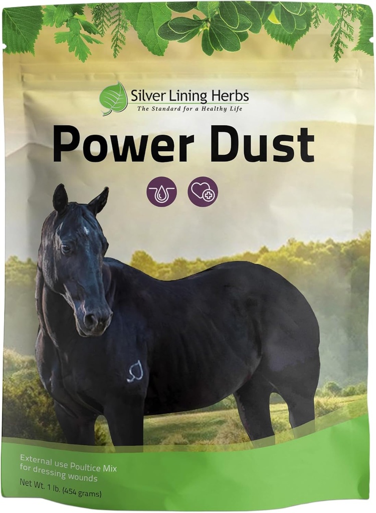Sølv Lining Urter Power Dust - Herbal Horse Førstehjælp pulver eller Poultice Mix - Naturlige Urter til heste - Horse Behandling & Care - Naturlig Equine Førstehjælp - 1 LB taske