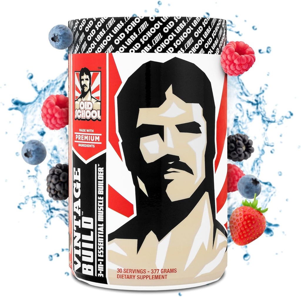 Vintage Build - Post Workout Recovery & Muscle Building Powder Drikke til Muscular Strength & Growth - Reducerer ømhed - Creatinine Monohydrat, BCAA, L- Glutamin - Friske bær Flavor - 377g