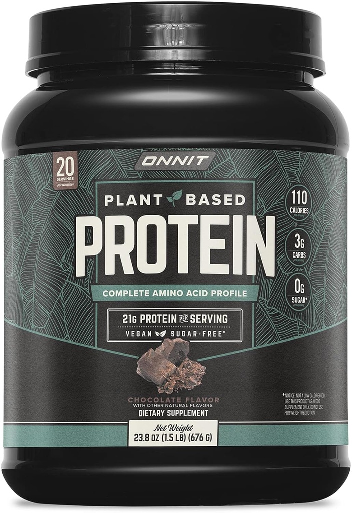 ONNIT Plant- baseret protein pulver, chokolade flavor, 21g protein per servering, Vegan og Dairy Free Dietary Supplement med 20 Servere pr Tub, 23.8 oz