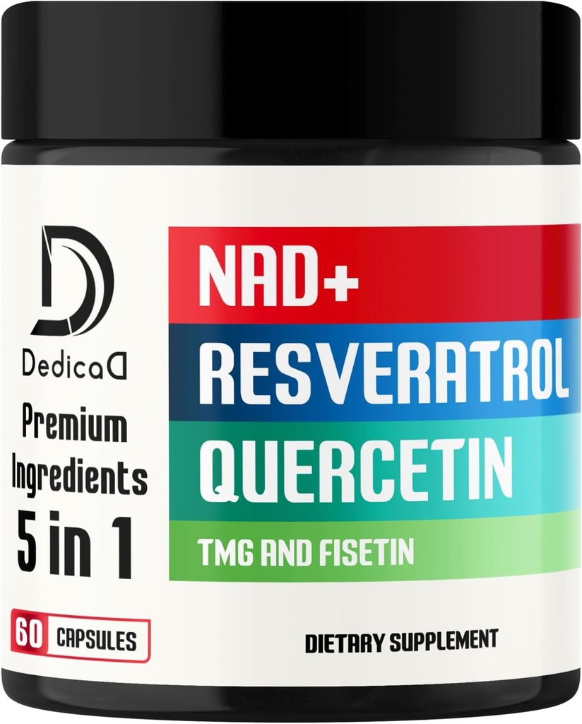 NAD Supplement 500mg - Pure NAD Supplement - Kombineret til Fiskein, TMG, Resveratrol og Quercetin - Energi og DNA reparation, Aging Defense, Brain Function - 60 kapsler