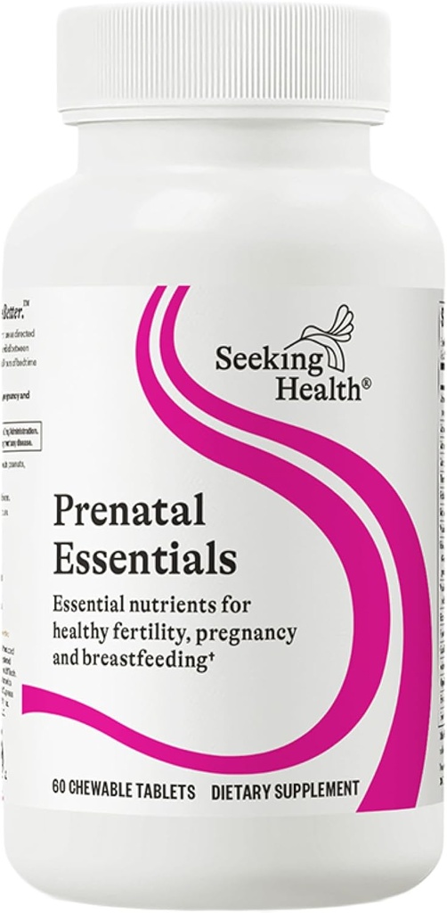Søg sundhed Prenatal Essentials Chewable - Prenatal Support Supplement med Riboflavin - Formel Understøtter immunforsvar Sundhed & Methylering - B12 Support Genetisk Udvikling - 60 tabletter