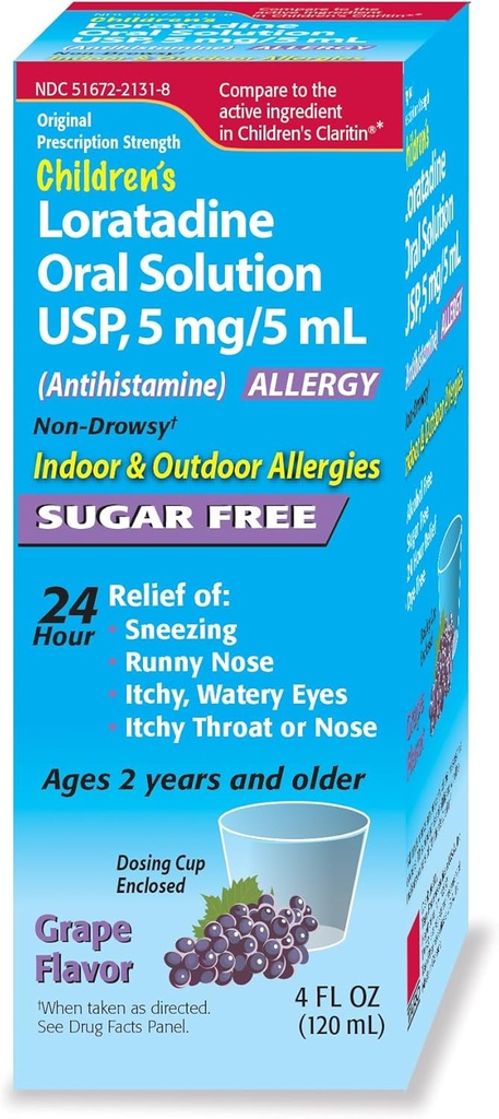 Børnenes orale opløsning, Grape Flavor, Non- Drowsy 24h Relief af nysen, Runny Næse, Itchy Watery Eyes, Itchy Hals eller Næse, Antihistamin, Indendørs & Udendørs Allergier