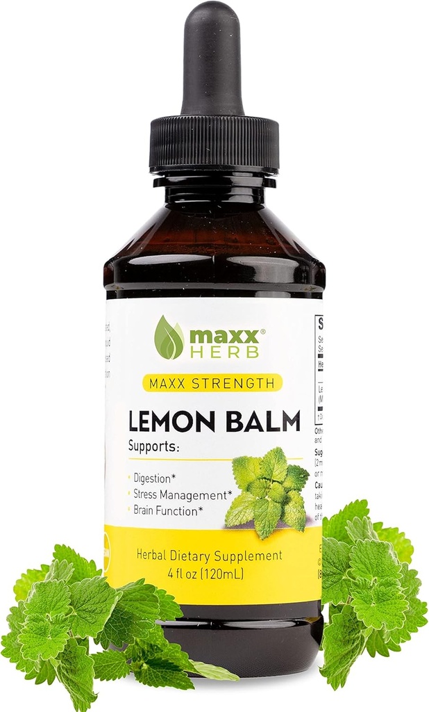 Maxx Herb Lemon Balm Extract - Max Strength Liquid Tincture Absorbs Better Then Capsules eller Tea, for Nervesystemet support, & Stress Management - Alkohol fri - 4 Oz Flaske (60 Servere)
