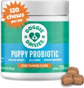 Doggie Dailies Puppy Probiotic, Probiotika til Puppies med fordøjelsesenzymer, fremmer fordøjelsessygdomme, understøtter immunsystem & samlet udvikling (Pumpkin) 120 bløde tykkere