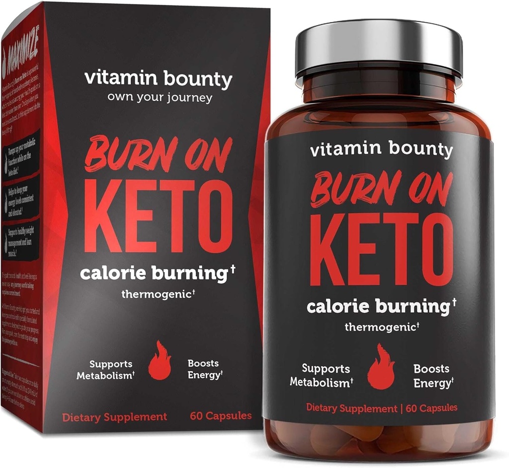 Vitamin Bounty Burn på termogene Keto Fat Burner til mænd og kvinder - vægttab supplement med hindbær Ketoner - Metabolisme Booster, energipiller, Appetite Suppressant - 60 kapsler