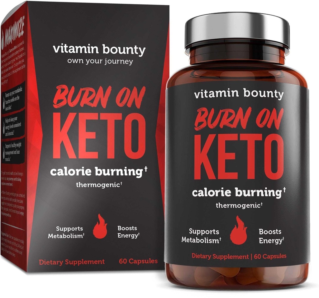 Vitamin Bounty Burn på termogene Keto Fat Burner til mænd og kvinder - vægttab supplement med hindbær Ketoner - Metabolisme Booster, energipiller, Appetite Suppressant - 60 kapsler