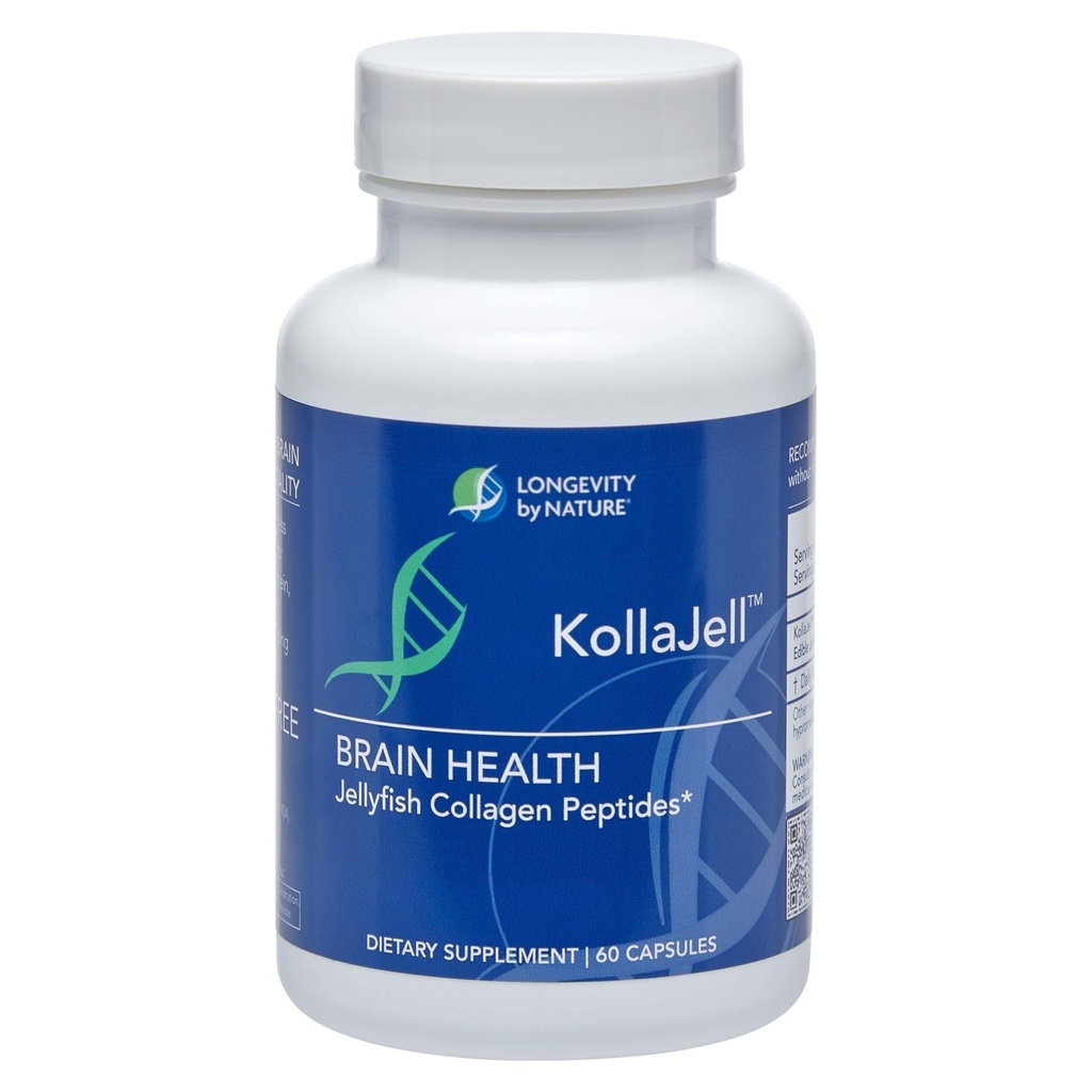 Længdegrad efter natur, KollaJell Collagen Peptider Brain supplement, hukommelse piller og fokus supplement til hjerne sundhed og kognitiv støtte, 60 kapsler