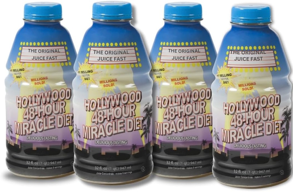 Hollywood kost - 48- timers Miracle Fruit Juice Cleanse Diet 4- Pack, Detox Cleanse for Weight Loss & Foryngelse, Food Erstatning, Fast Active Diet, Lækker & Tasty Formel, 32 Fl. Oz.