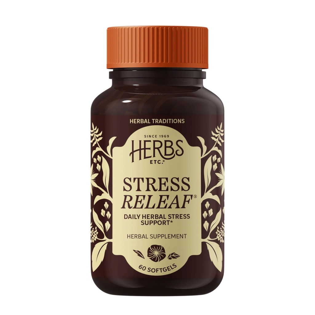 Urter Etc. Stress ReLeaf - Urtetillæg til støtte afslapning - Stress Support Supplementment - Gluten- Free - 60 Softgels (60 Servere)