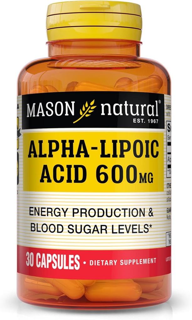 MASON NATURAL Alpha lipoinsyre 600 mg per servering, Gluten Free ALA supplement, 30 kapsler