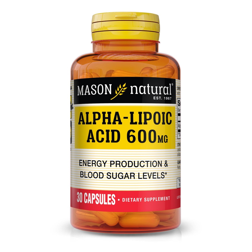 MASON NATURAL Alpha lipoinsyre 600 mg per servering, Gluten Free ALA supplement, 30 kapsler