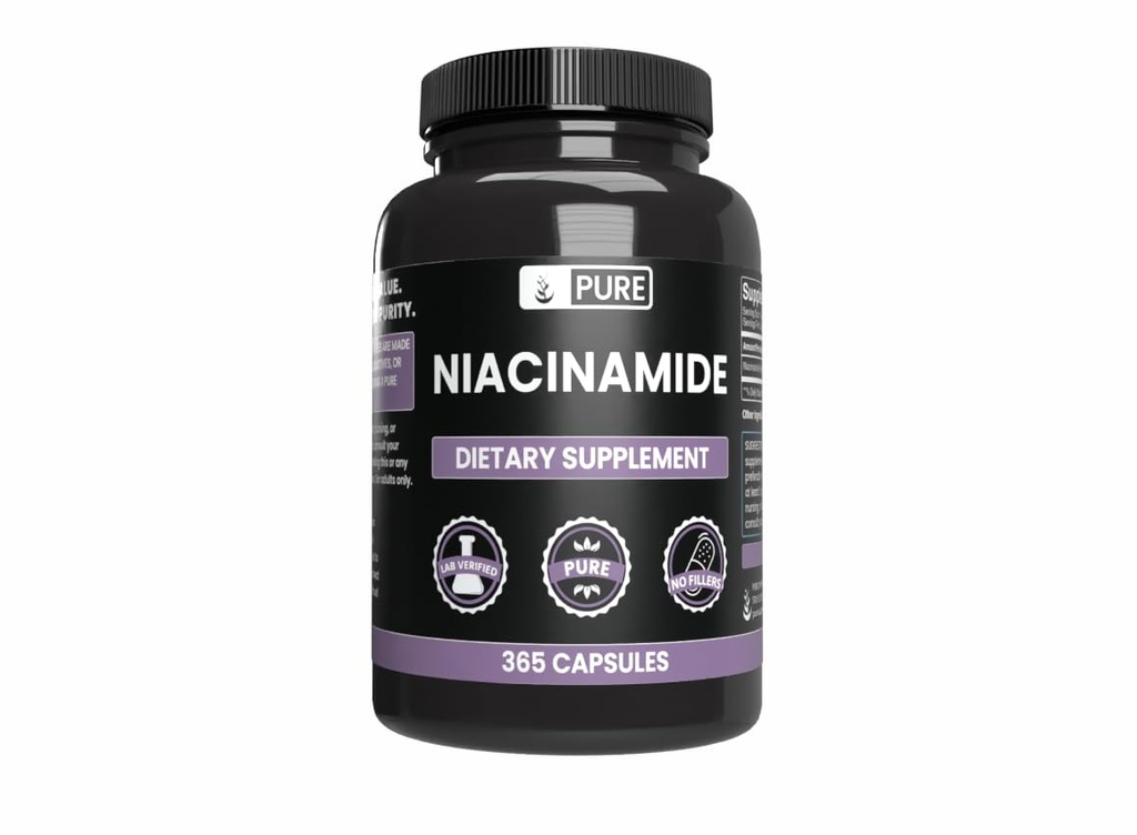 Pure Original Ingredienser Niacinamid (365 kapsler) Ingen Magnesium eller Rice Fillers, Altid Pure, Lab Verified
