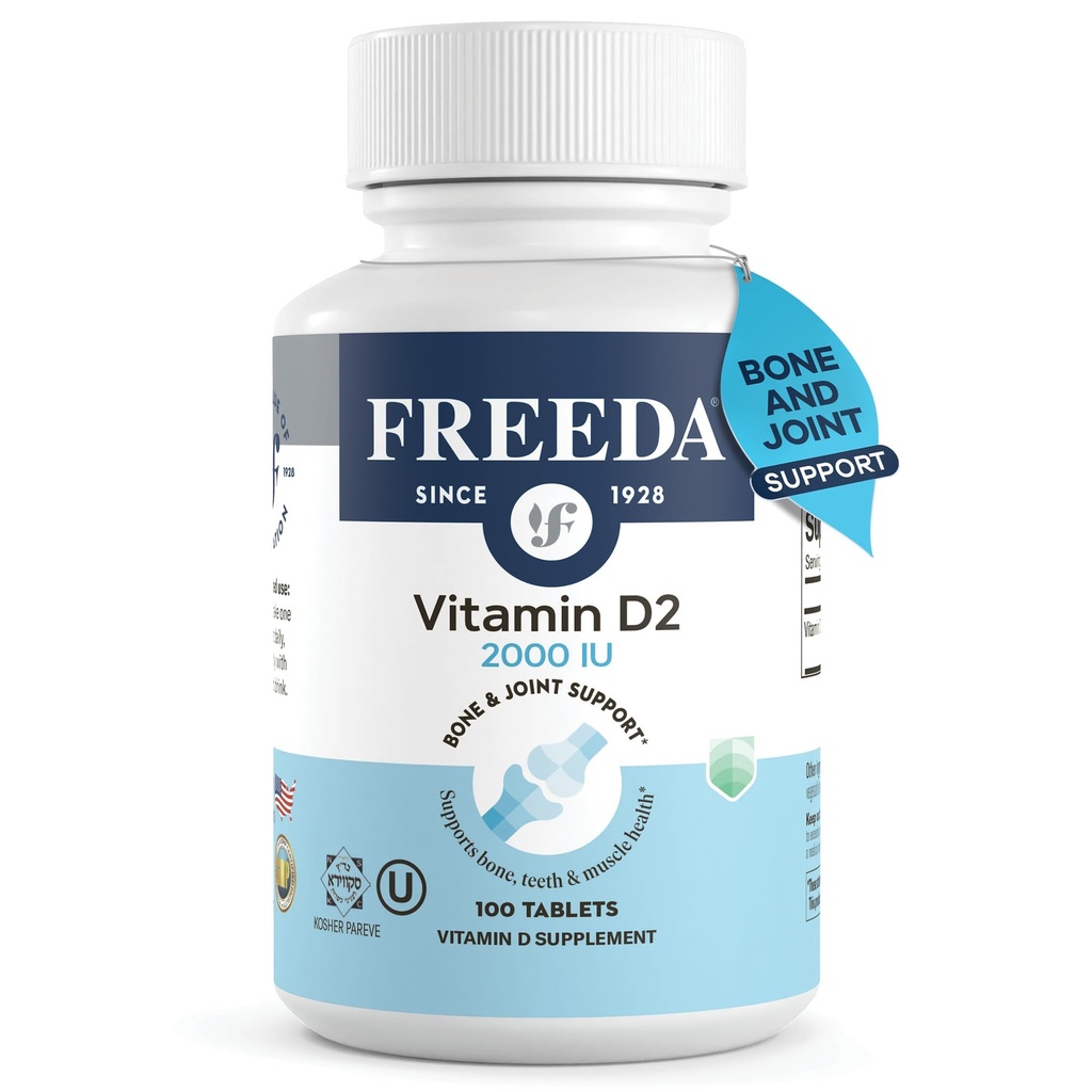FREEDA vitamin D2 2000 IE - Vegansk D-vitamin til benstyrke og immunforsvar - Vegansk Ergocalciferol D2 supplement - 100 små tabletter