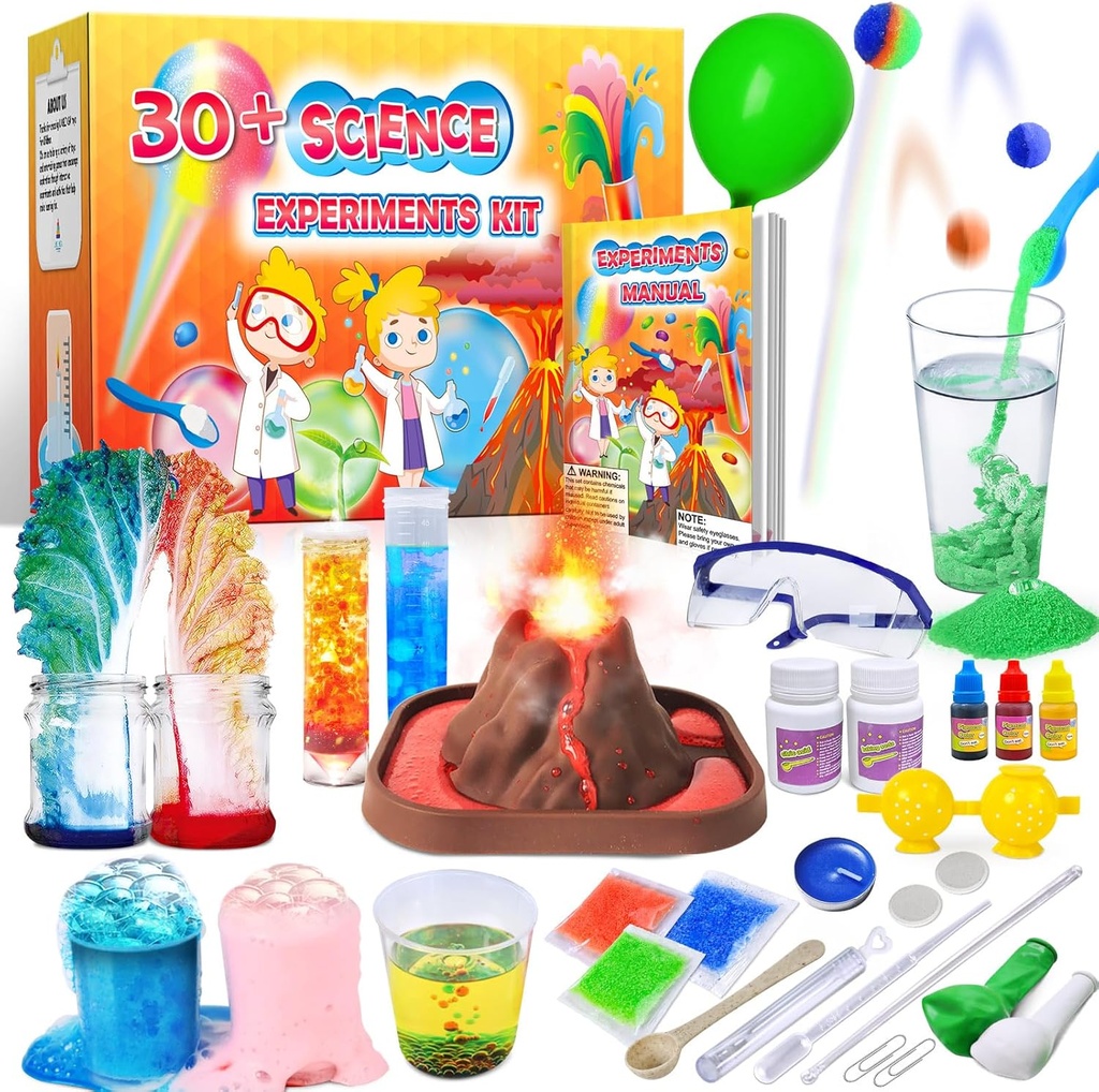 UNGLINGA 30 + Experiments Science Kits for Kids, S.T.E.M Undervisningsprojekt Aktiviteter Legetøj gaver til drenge piger, kemi sæt, Bouncy Ball, Volcano Eruption