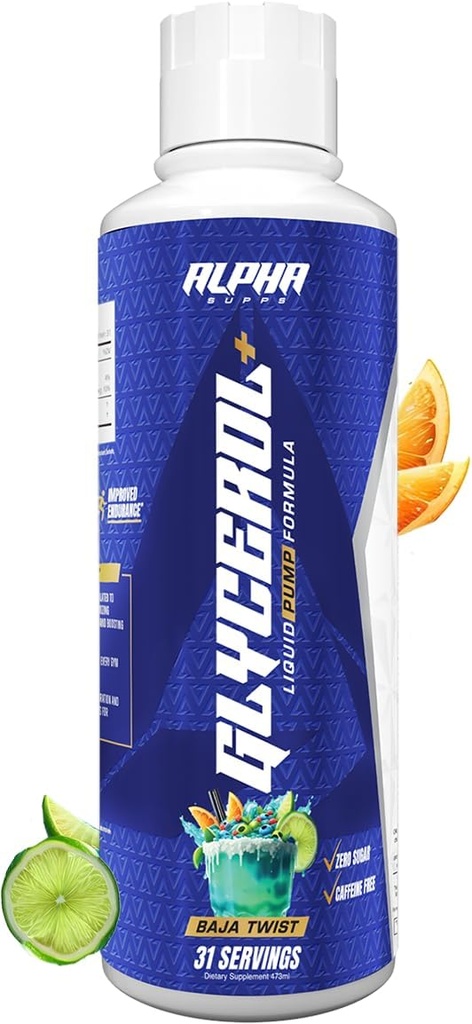 Alpha supps Glycerol + flydende pumpe Formel - Stimulering - Free Liquid Glycerol og Citrullin High- Performance Supplement for forbedrede muskelpumper, Hydration, & Endurance (31 Serveringer, Baja Twist)