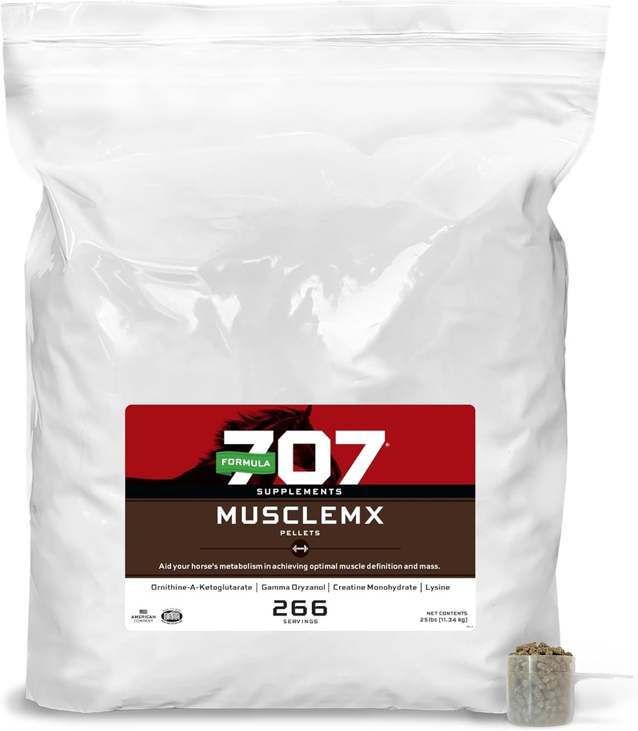 Formel 707 Musclemx Equine Supplement, 25lb Refill Bag - Conditioning Support og Muscle Builder til heste med Lysin, Gamma Oryzanol, Creatin & OKG