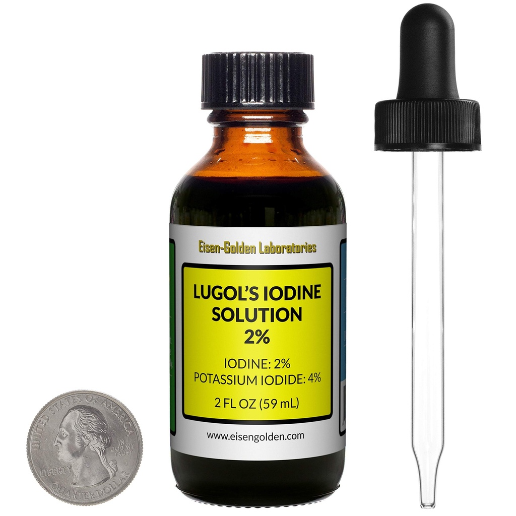 Lugol 's jod / 2% opløsning / 2 Oz i en gul glasflaske / fri dropper