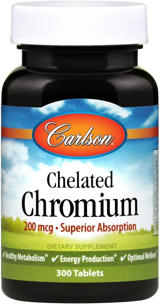 Carlson Chelated Chrom 200 mcg Superior Absorption - Sund Metabolisme Energiproduktion & Optimal Wellness - 300 tabletter