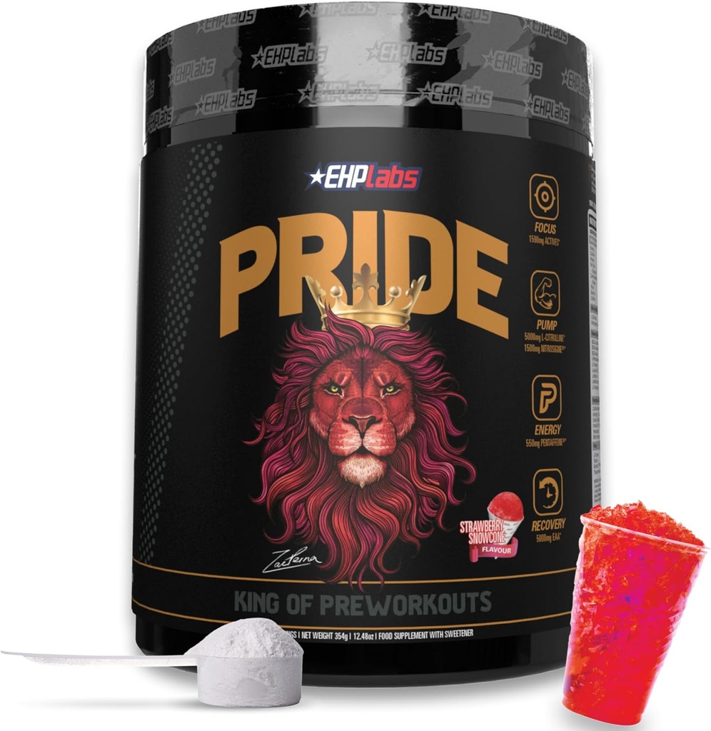 EHP Labs Pride Pre Workout Powder Energy Supplement - Sukker gratis Preworkout for mænd og kvinder, Energy Powder Boost drikke med BCAA - 280mg af koffein - Jordbær Snowcone (40 Servere)