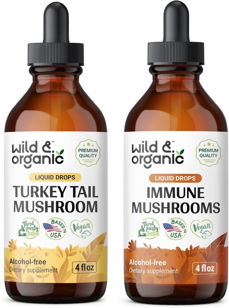 Wild & Organic Turkey Tail Tinktur 4 fl oz & immunsvampe Tinktur 4 fl oz