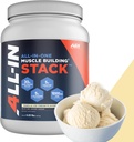 All-in-One Muscle Building Stack - Vanilla Whey Protein Isolate, Creatin monohydrat, HMB, og L- Glutamin, 4 Produkter i én, Nothing Kunstig, 30 Servering