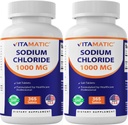 Vitamatisk natriumchlorid 1000mg - 365 tabletter -2 flasker Electrolyte Replenisher & Hydration Support - Non- GMO, Gluten- fri