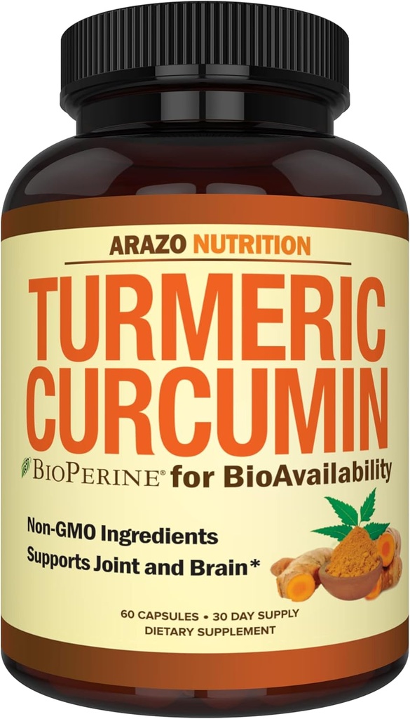 Arazo Nutrition Gurkemeje Curcumin med BioPerine 1300mg med sort peber - fælles støtte kosttilskud - 100% urteagtige rodkapsler