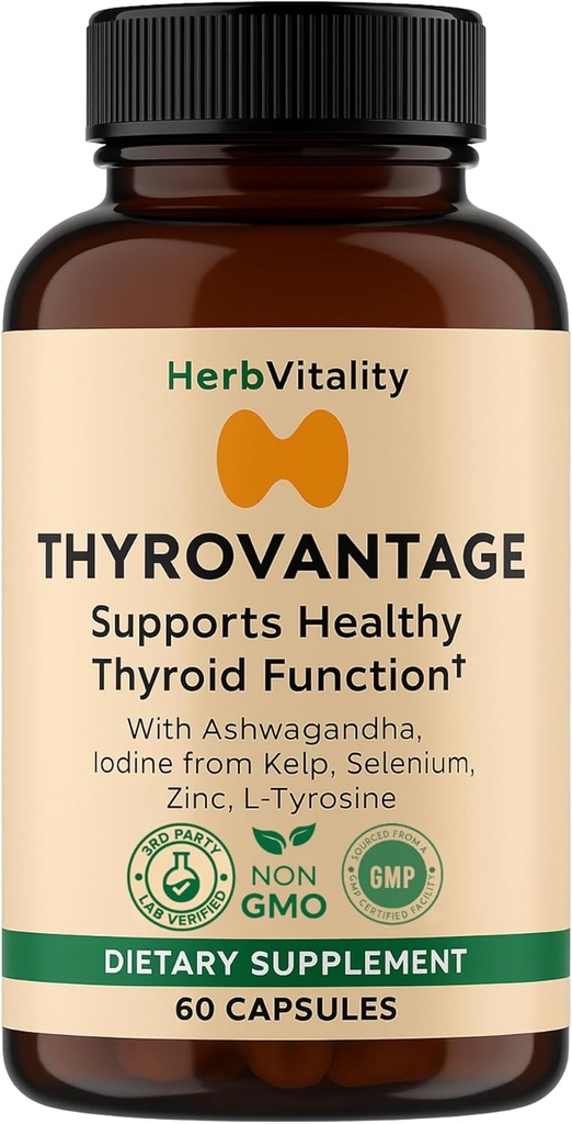 Thyroid Support Supplement - Jod, Kelp, Ashwagandha, Selenium, Zink - Understøtter energi, Metabolisme & Hormone Balance - L- Tyrosine, Schisandra, Bladderwrack (Pack of 1)