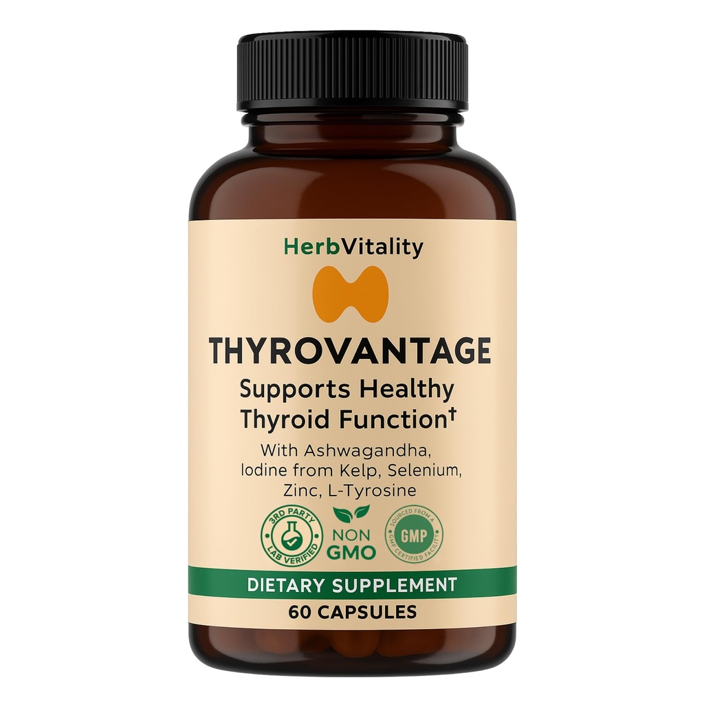 Thyroid Support Supplement - Jod, Kelp, Ashwagandha, Selenium, Zink - Understøtter energi, Metabolisme & Hormone Balance - L- Tyrosine, Schisandra, Bladderwrack (Pack of 1)