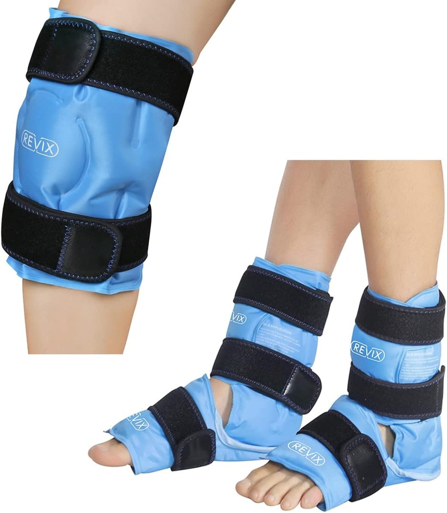 REVIX Ice Pack for Knee Pain Relief, Reusable Gel Ice Wrap for Knee Injuries and Ankle Ice Packs for Injuries Reusable Gel Ice Pack for Ankle