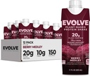 Evolve Plant Based Protein Shake, Berry Medley, 20g Vegan Protein, Immunsupport, C-vitamin & Zink, Dairy Free, Ingen kunstige sødestoffer, Non- GMO, 10g Fiber, 11oz, (12 Pack) (Formel May Vary)