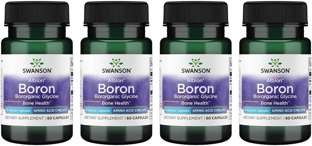 Swanson Boron fra Albion - Boroganisk Glycin tillæg støtte fælles sundhed & ben sundhed - høj absorption formel kan støtte samlet balance - (60 kapsler, 6 mg hver) (4 pakke)