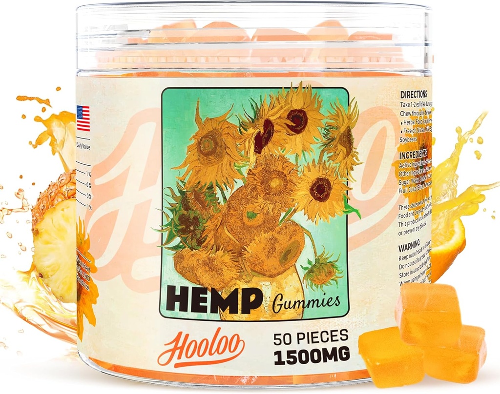 Hamp Gummies Ekstra Styrke til voksne - Citrus Pineapple Natural Juice Vitaminer, Omega 3 - Chewable Gummy til Deep Bedtimes, Fokus, Unwind, Made in USA
