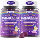 Magnesium Glycinat Gummies for voksne & Børn 4 +, Sugar Free Magnesium Bisglycinate Supplement 400 / 200mg med B6D3, 5HTP, L- Theanin for dovine & relaxation, Brain, Muscle, Melatonin Free Gummies, 2Pack