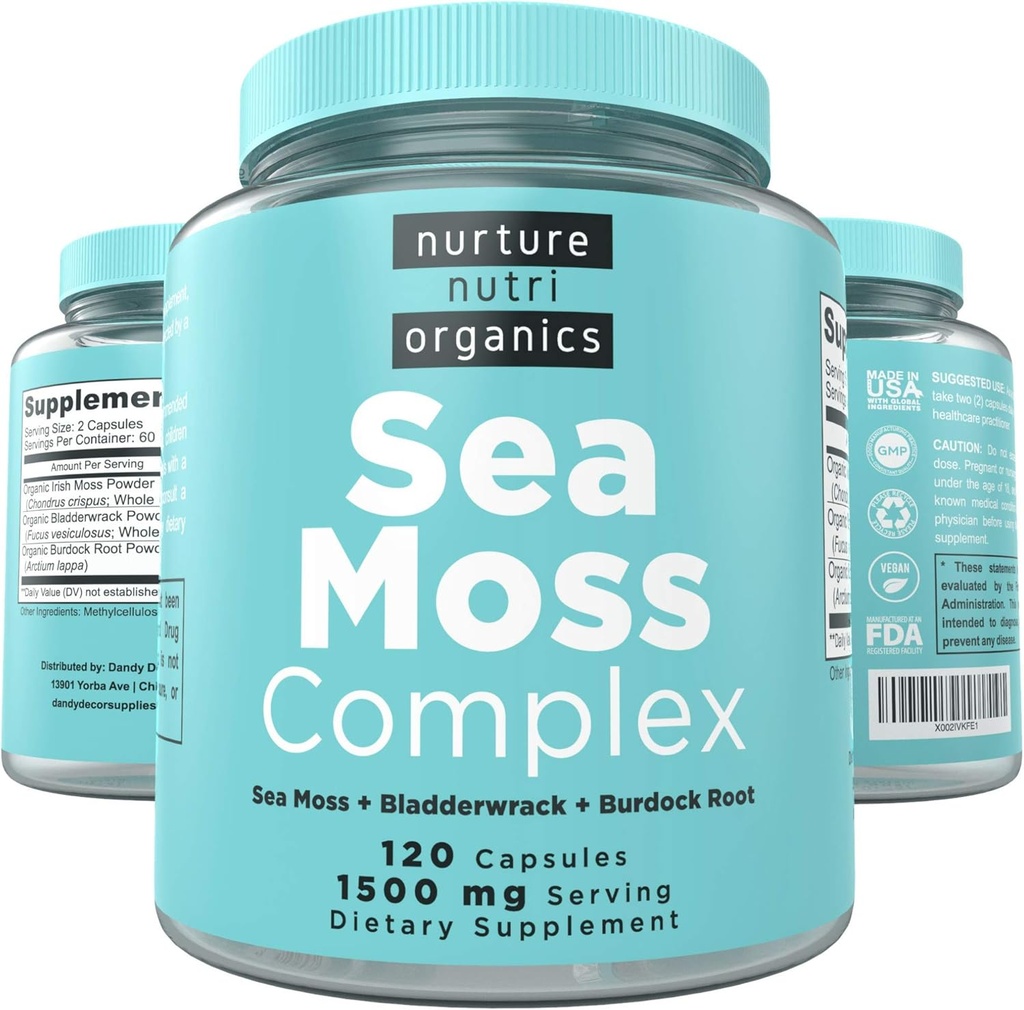 Nutri Organic Sea Moss Complex - 120 Irish Sea Moss Capsules - 124; Sea Moss Organic - 124; Irish Sea Moss Organic Raw - 124; Sea Moss og Bladerwrack Capsules - 124; Seamoss Pills - 124;
