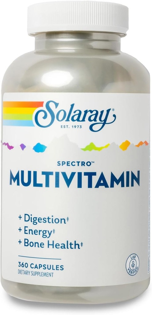 SOLARAY Spectro Multivitamin med jern - Multi Vitamin med calcium, Magnesium, energigivende grønne, urter & fordøjelsesenzymer - fordøjelse, energi, og ben sundhed støtte (60 Servere, 360 Kapsler)