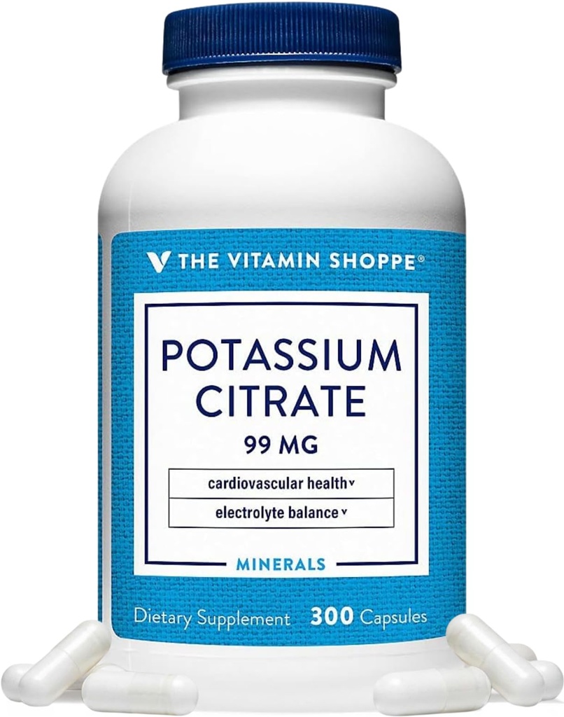 Den Vitamin Shoppe Kalium Citrate 99MG - Understøtter hjerte-kar-sundhed, fremmer cellular funktion, og hjælper med at vedligeholde elektrolyte balance for samlede wellness (300 kapsler)