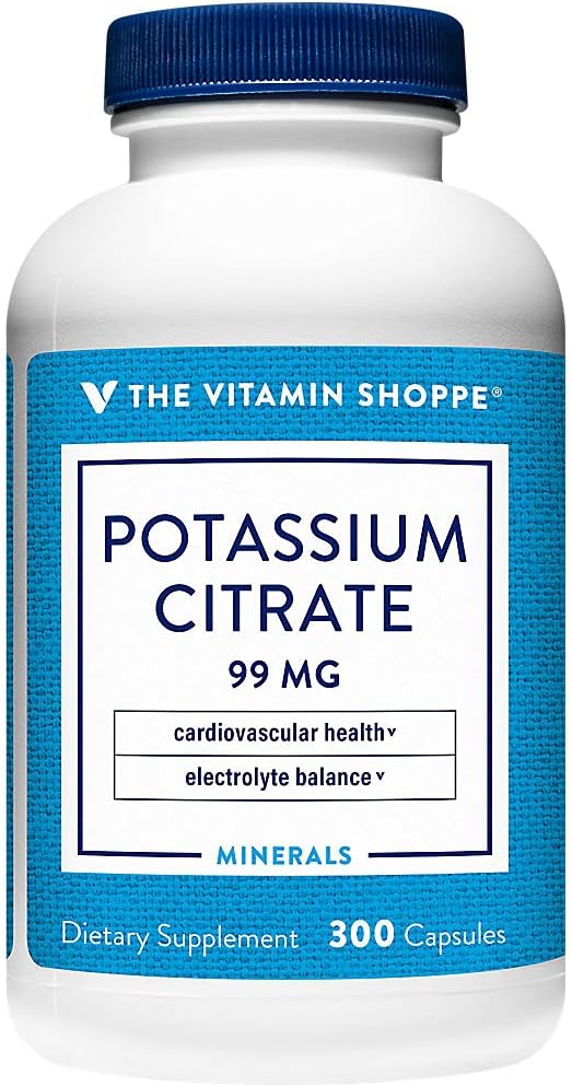 The Vitamin Shoppe Potassium Citrate 99MG - Supports Cardiovascular Health, Promotes Cellular Function, and Helps Maintain Electrolyte Balance for Overall Wellness (300 Capsules)