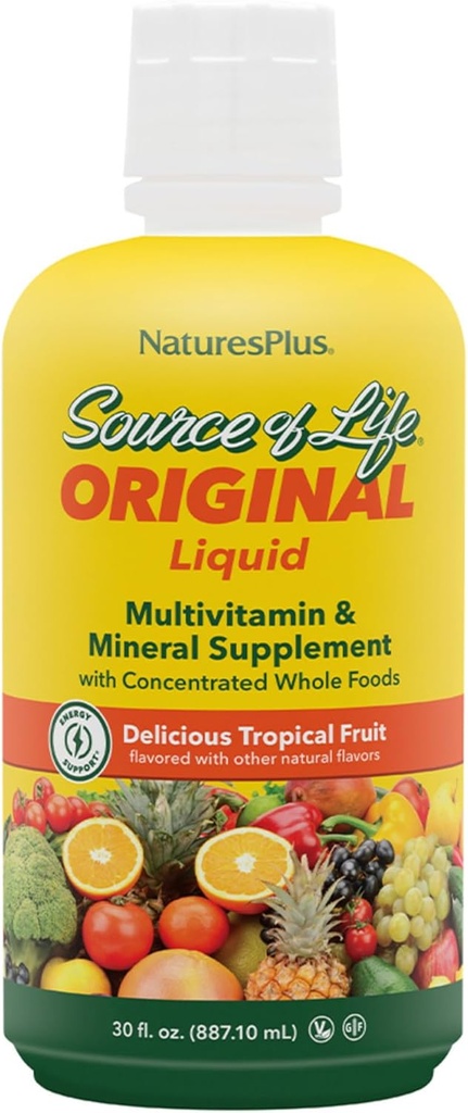 NaturesPlus Source of Life Liquid, Tropical Fruit - 30 fl oz, Pack of 3 - Multivitamin & Mineral Supplement - Gluten Free, Vegetarian - 90 Total Servings