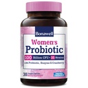 Bonawell Probiotika til kvinder 100B, med Prebiotika, fordøjelsesfremmende enzymer & økologiske tranebær til kvindelige vaginal sundhed, fordøjelse & immunitet, Shelf- Stable, Delayed- Release, 30 Veggie Caps