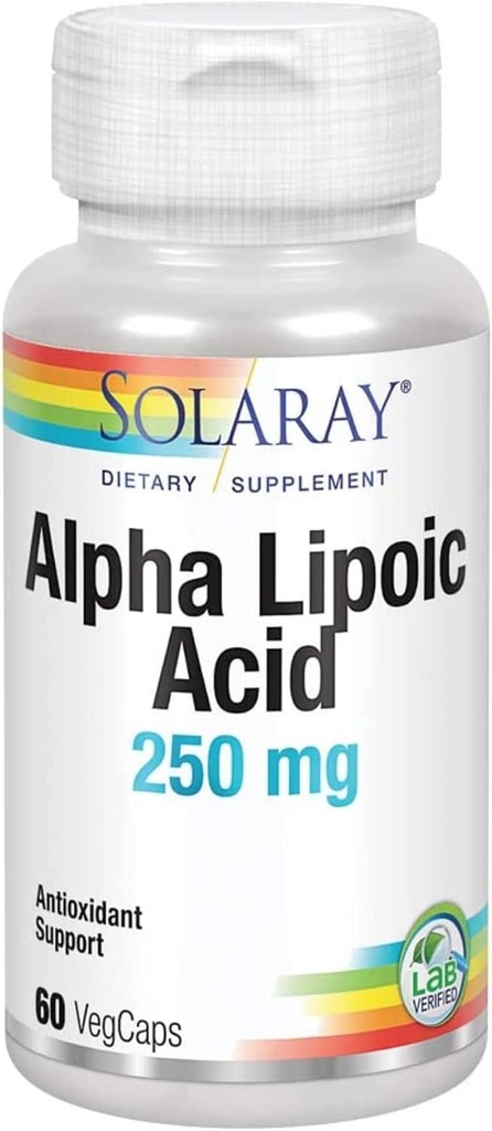 SOLARAY Alpha Lipoinsyre 250 mg - 60 VegCaps - Sund antioxidant Aktivitet og energistøtte - Non- GMO & Vegan