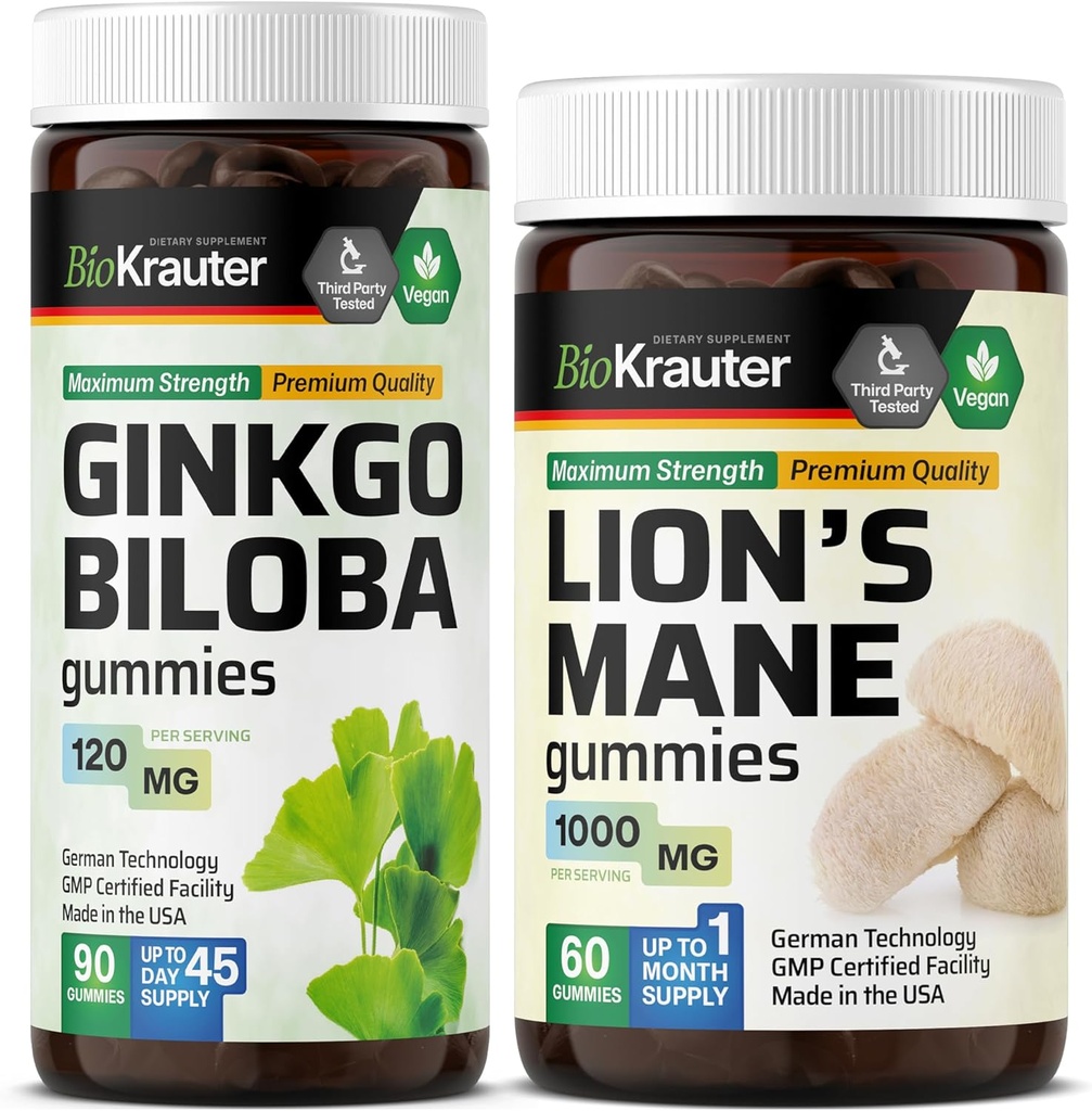 BIO KRAUTER Ginkgo Biloba 90 Gummies & Lions Mane 60 Gummies